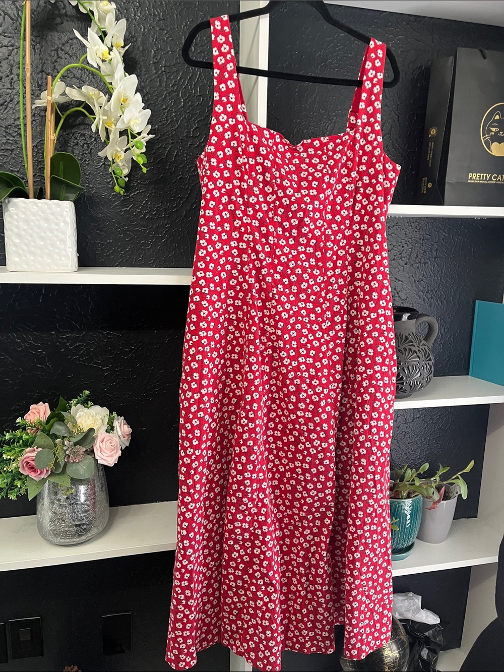 Abercrombie & Fitch Red Floral Midi Mila Dress